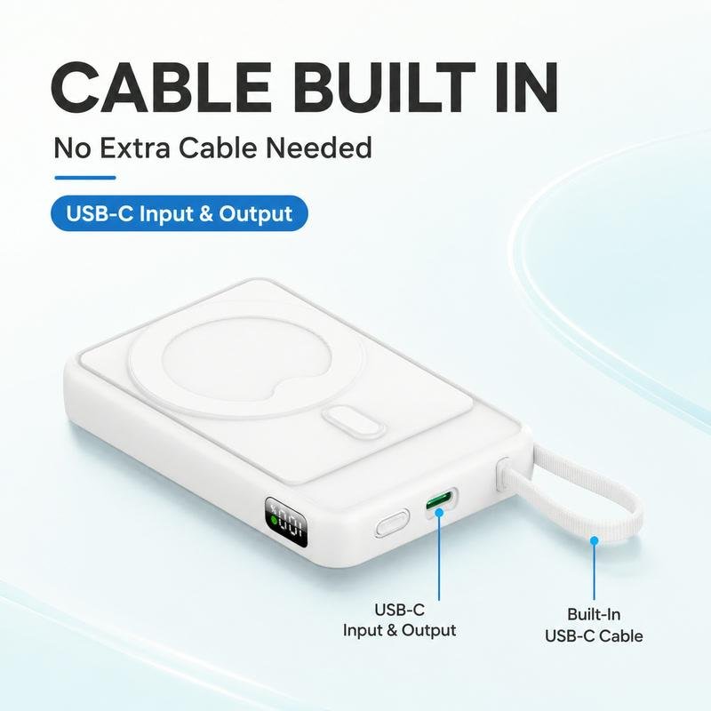 10000mAh Magnetic 15W Wireless Power Bank with Built-in Type-C Cable Wholesale - Image 3