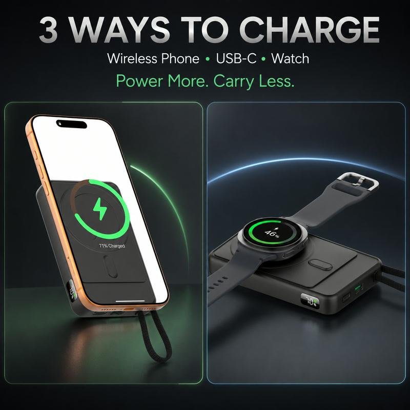 10000mAh Magnetic 15W Wireless Power Bank with Built-in Type-C Cable Wholesale - Image 5