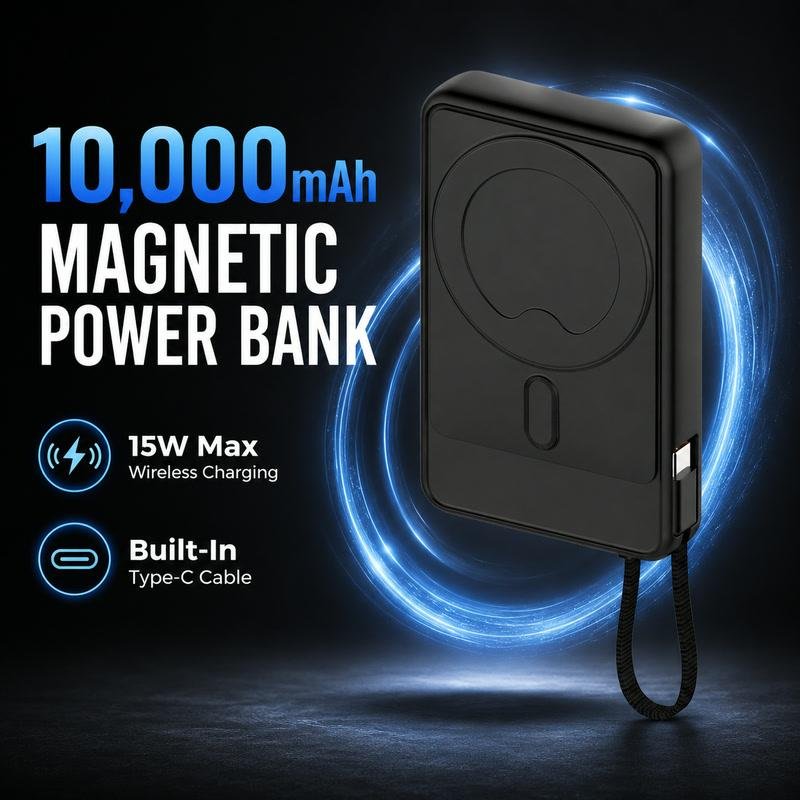 10000mAh Magnetic 15W Wireless Power Bank with Built-in Type-C Cable Wholesale
