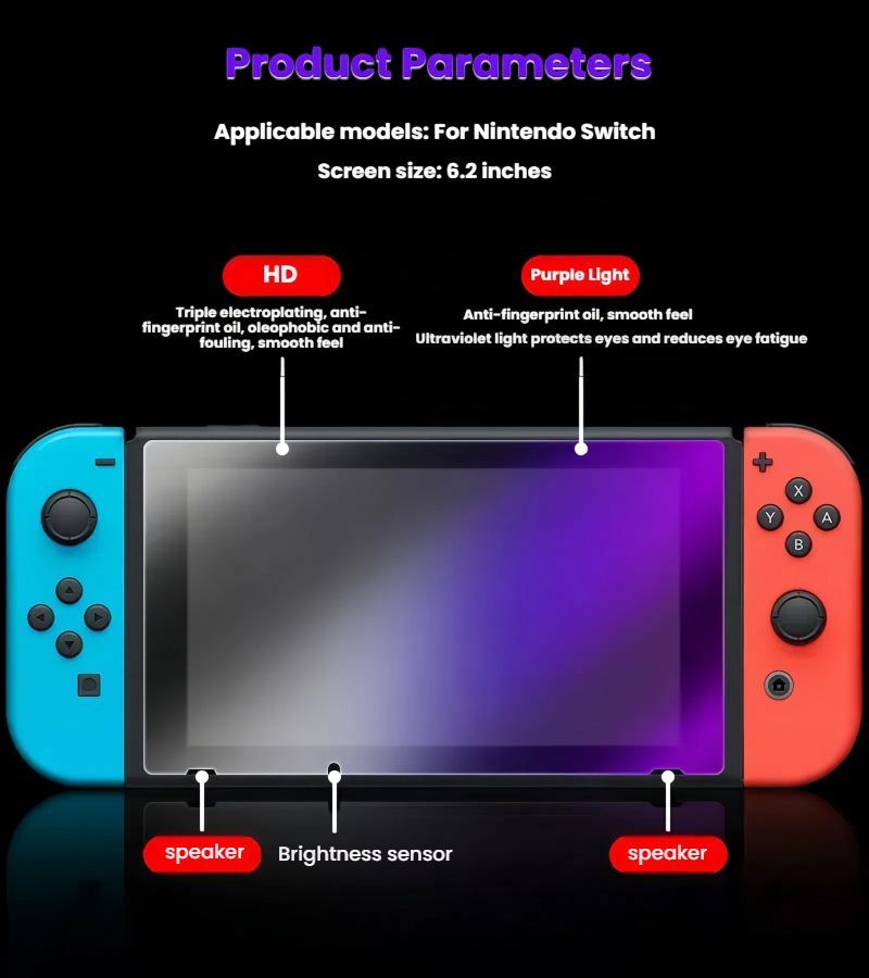 Wholesale Tempered Glass Screen Protector for Nintendo Switch (6.2") - HD Clear & Anti-Blue Light (Purple) - Image 8