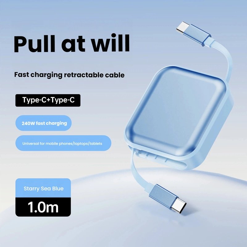 240W PD Fast Charging USB C to USB C Retractable Cable 1M 7A Data Sync Cord for MacBook iPad iPhone 15 Samsung - Image 3