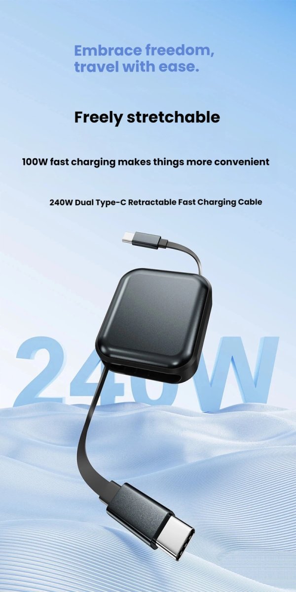240W PD Fast Charging USB C to USB C Retractable Cable 1M 7A Data Sync Cord for MacBook iPad iPhone 15 Samsung