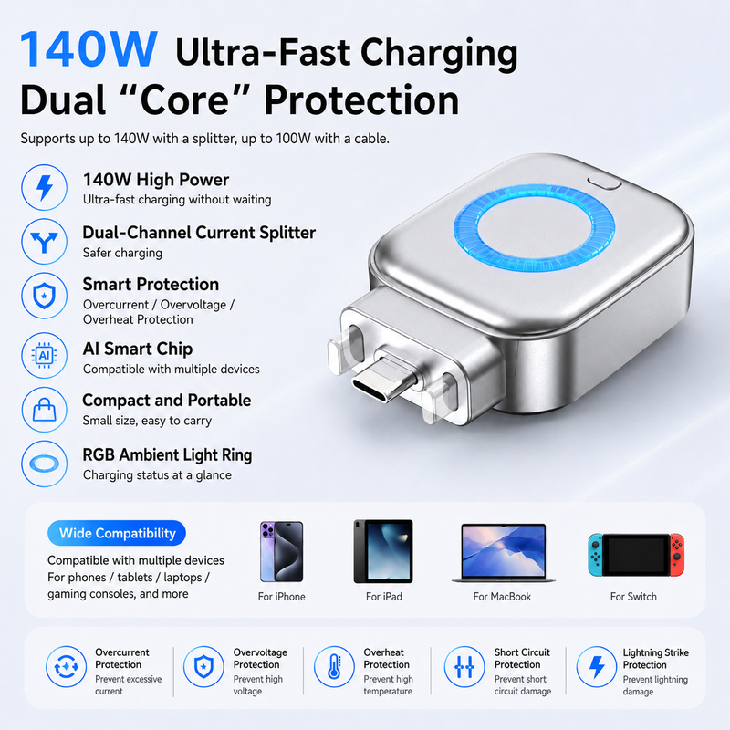 AI 140W USB-C Auto Power Off Charging Protector Adapter for Phone Tablet - Image 8