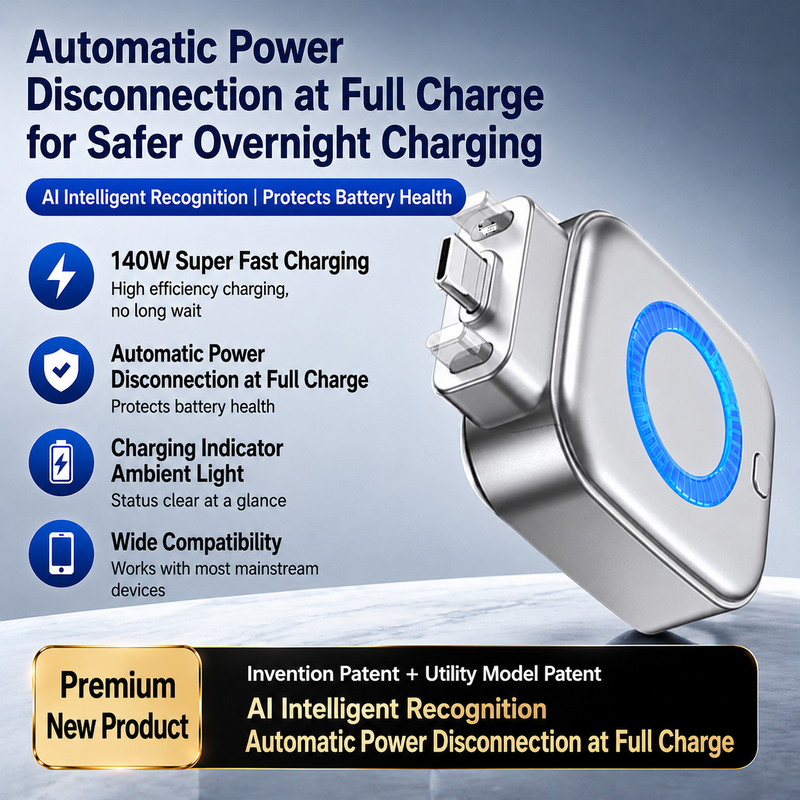 AI 140W USB-C Auto Power Off Charging Protector Adapter for Phone Tablet