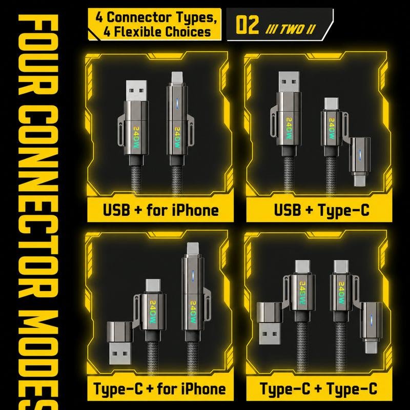 Braided 4-in-1 USB-C Fast Charging Data Cable 240W Wholesale - Image 2