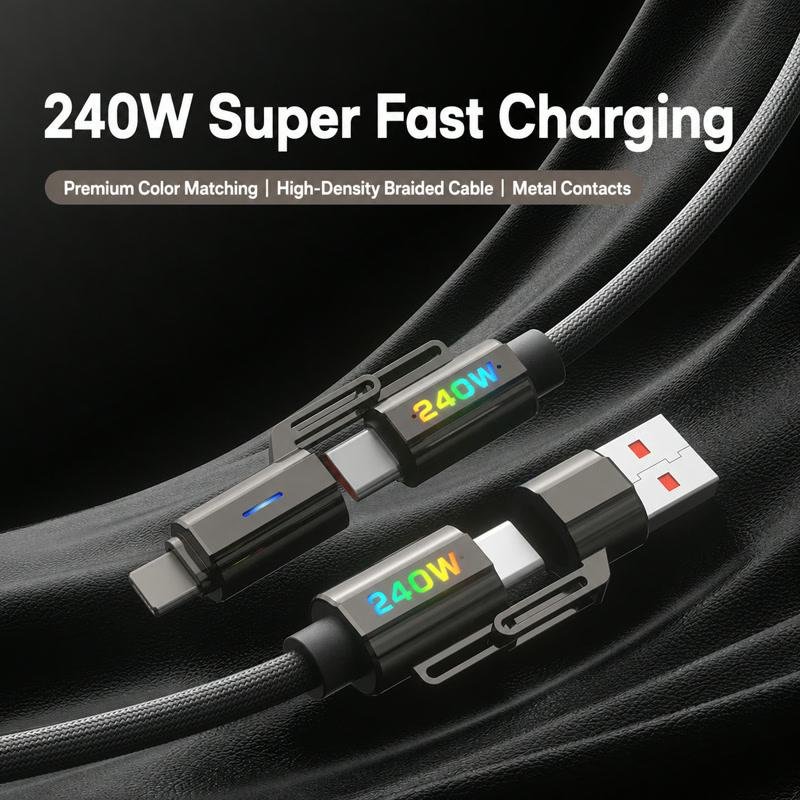 Braided 4-in-1 USB-C Fast Charging Data Cable 240W Wholesale - Image 5