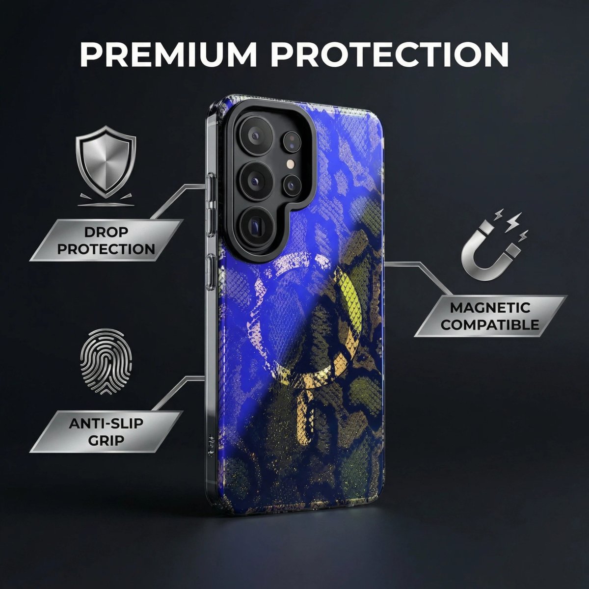 For Samsung S26 Magnetic Clear Phone Case Glitter Floral Shockproof Anti Yellow TPU+PC Protective Cover