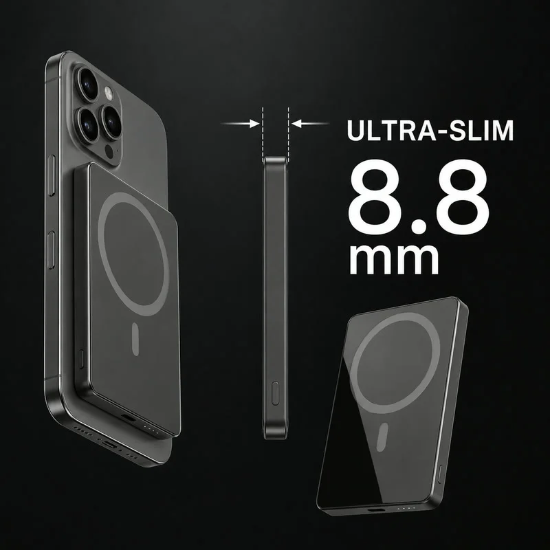 5000mAh Magnetic Wireless Power Bank for iPhone 18 / 17 / 16 Series - 15W Fast Charging - Image 3
