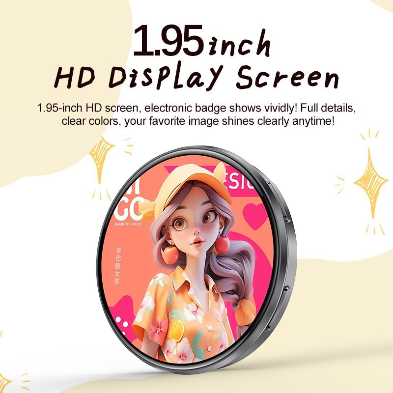 Smart Electronic Anime Badge, 1.95'' HD Touchscreen Pin with Bluetooth 6.0 App Control, Photo GIF Video Display, Sound & LED Light, Rechargeable Digital E-Badge for Cosplay & Conventions - Image 2