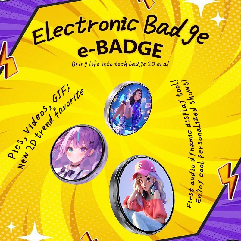 Smart Electronic Anime Badge, 1.95'' HD Touchscreen Pin with Bluetooth 6.0 App Control, Photo GIF Video Display, Sound & LED Light, Rechargeable Digital E-Badge for Cosplay & Conventions - Image 4