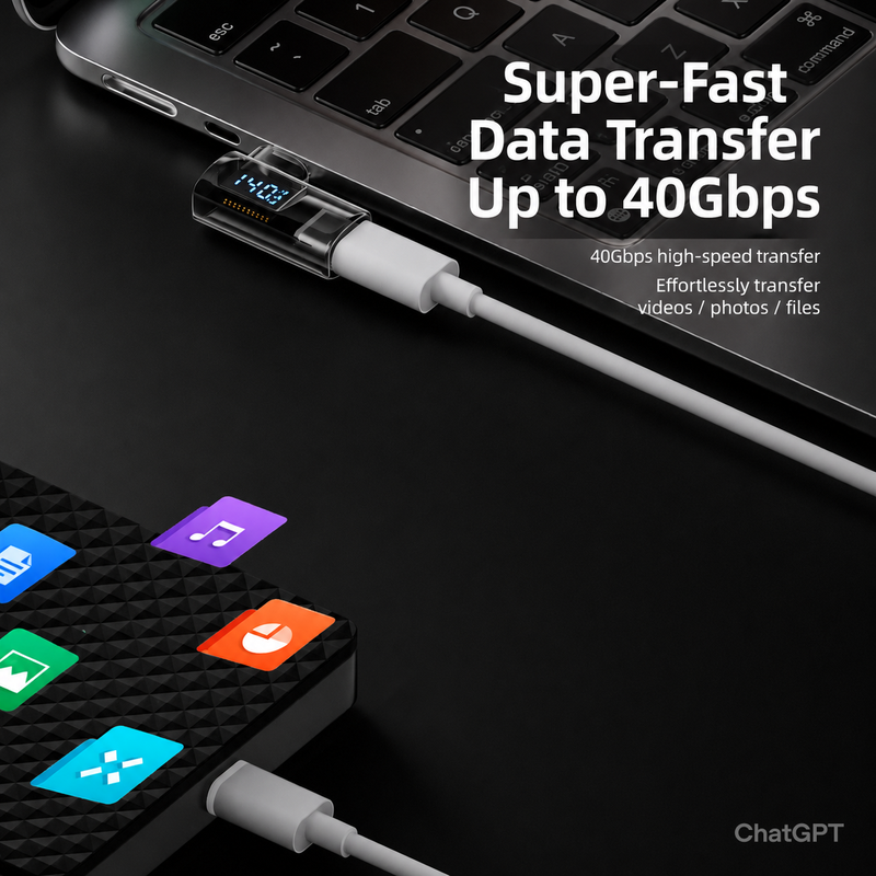 USB4 Right-Angle Adapter with Voltage and Power Display - Image 3