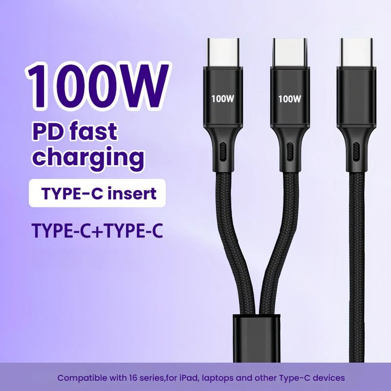 Wholesale 100W USB-C to Dual USB-C Braided Charging Cable