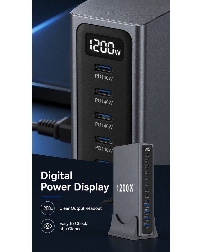Wholesale 1200W 12-Port Desktop GaN Fast Charger Station - Image 4
