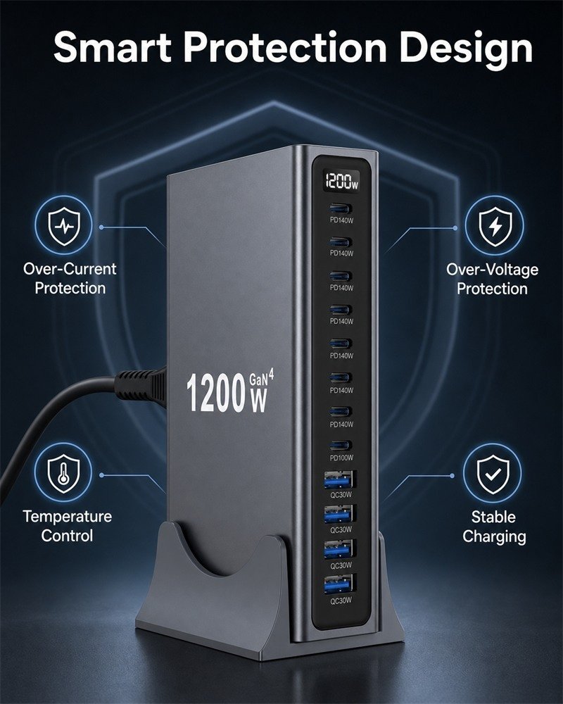 Wholesale 1200W 12-Port Desktop GaN Fast Charger Station - Image 5