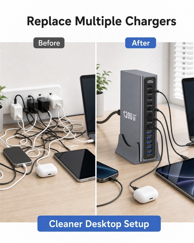Wholesale 1200W 12-Port Desktop GaN Fast Charger Station - Image 6