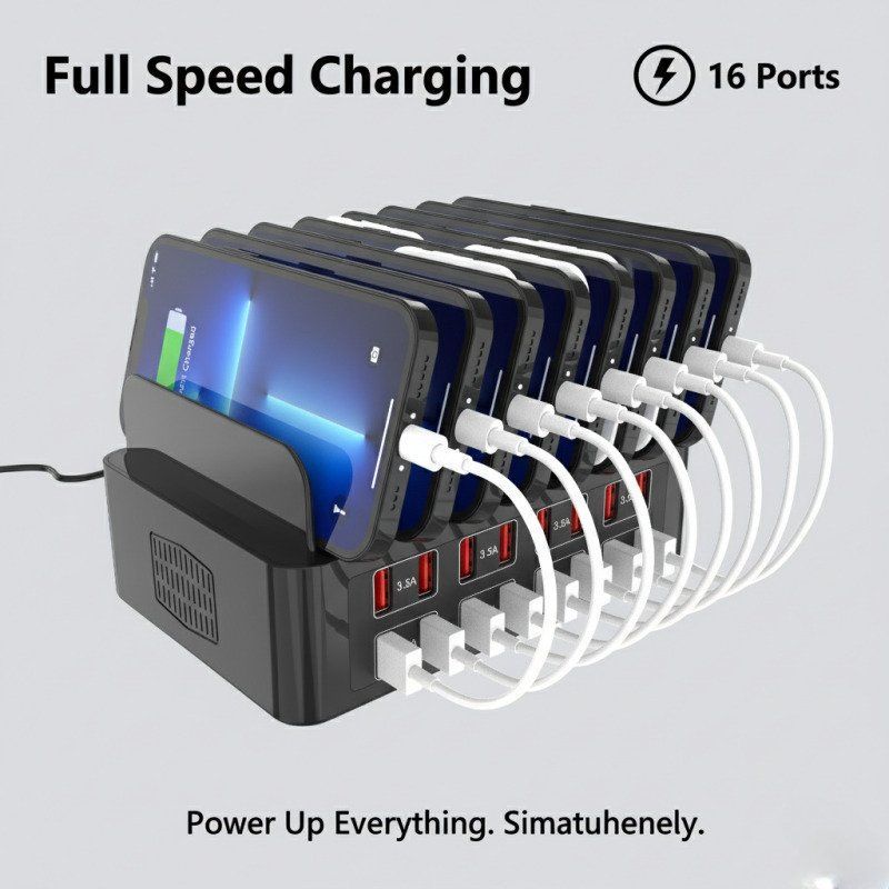 Wholesale 16-Port USB Charging Station with Organizer Stand - 5V/2A Bulk Charger Dock