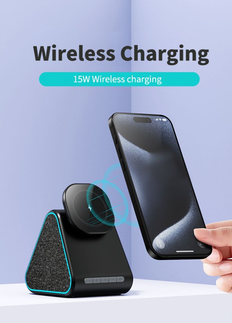 Wholesale 2-in-1 MagSafe Wireless Charger Stand with Bluetooth Speaker - 15W Fast Charge & Rotatable Dock - Image 2