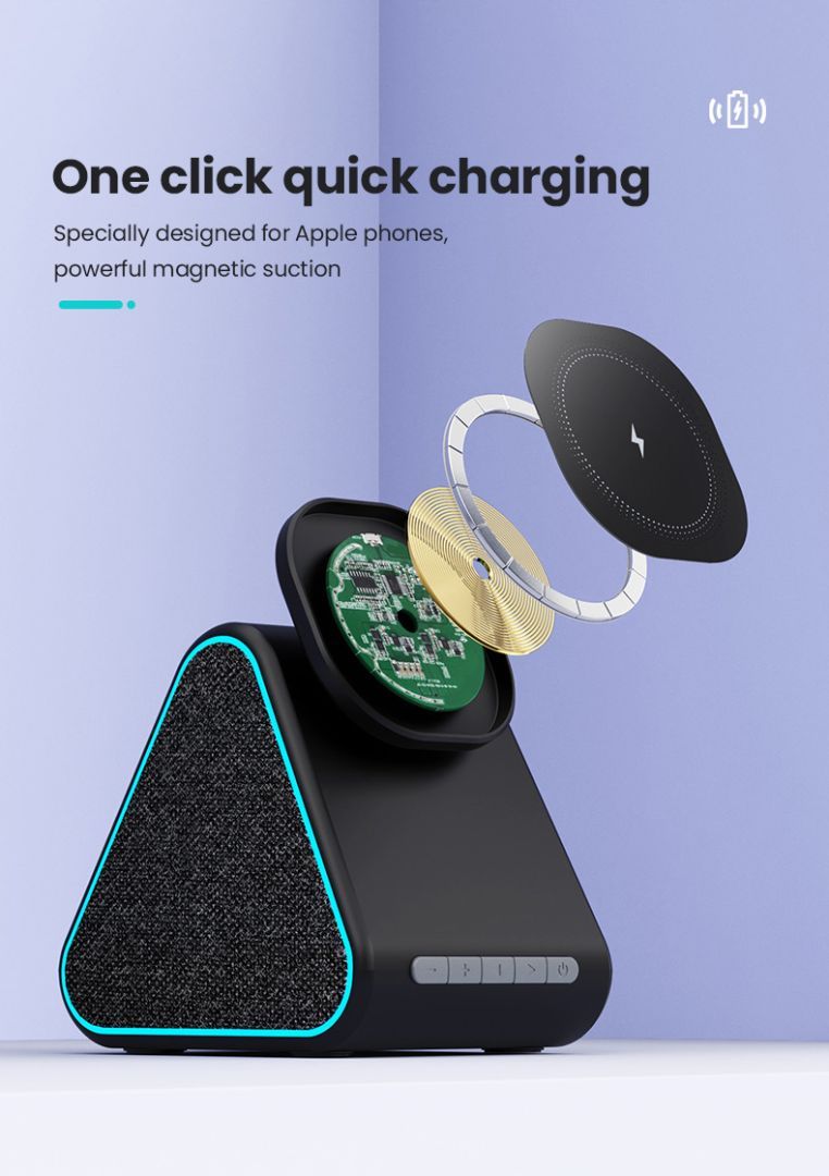 Wholesale 2-in-1 MagSafe Wireless Charger Stand with Bluetooth Speaker - 15W Fast Charge & Rotatable Dock - Image 4