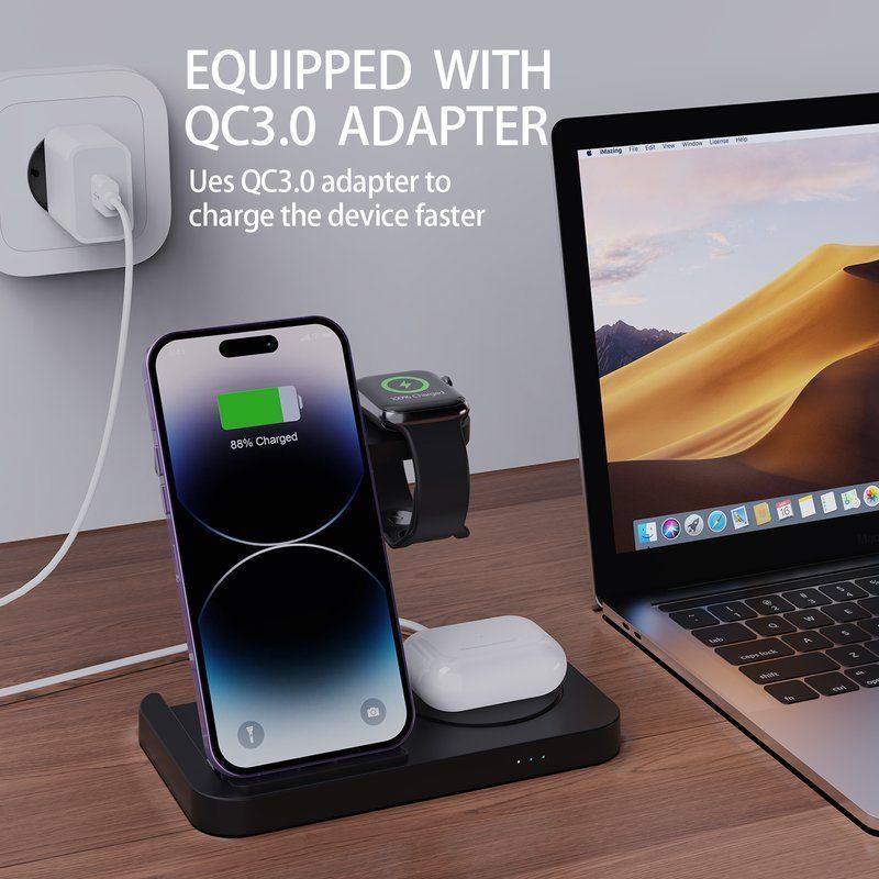 Wholesale 3-in-1 Foldable Wireless Charger Station - Anti-Slip Watch Dock for Heavy Bands (iPhone/Watch/AirPods) - Image 5