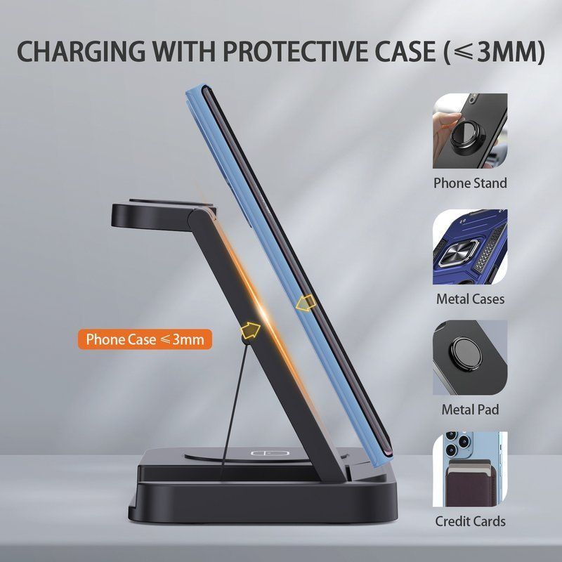 Wholesale 3-in-1 Foldable Wireless Charger Station - Anti-Slip Watch Dock for Heavy Bands (iPhone/Watch/AirPods) - Image 3