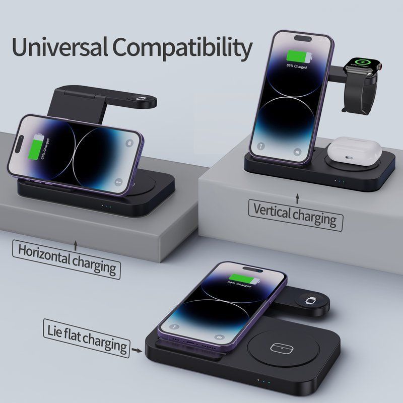 Wholesale 3-in-1 Foldable Wireless Charger Station - Anti-Slip Watch Dock for Heavy Bands (iPhone/Watch/AirPods) - Image 6