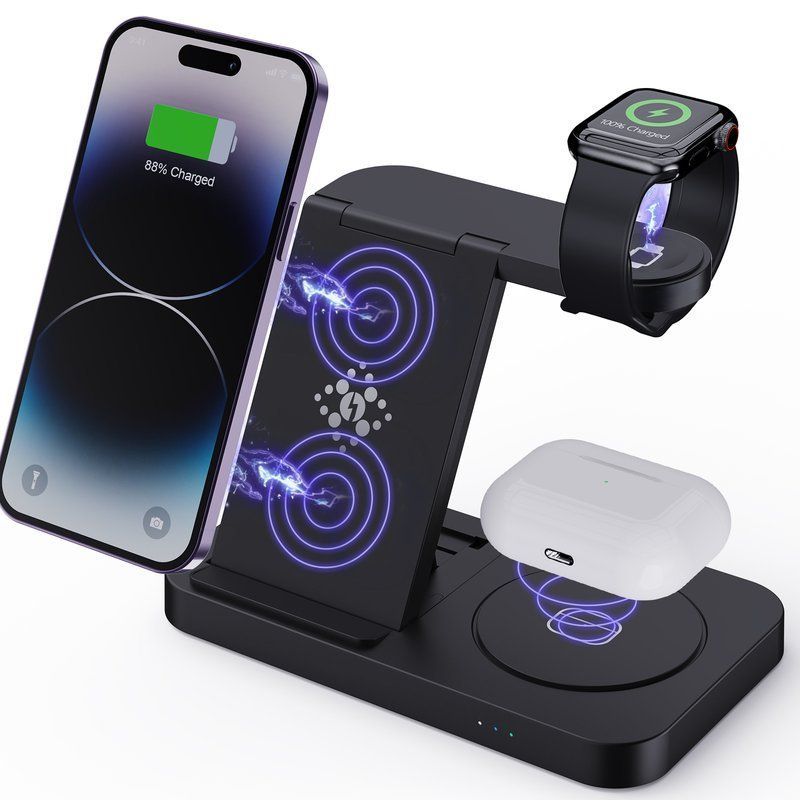 Wholesale 3-in-1 Foldable Wireless Charger Station - Anti-Slip Watch Dock for Heavy Bands (iPhone/Watch/AirPods)