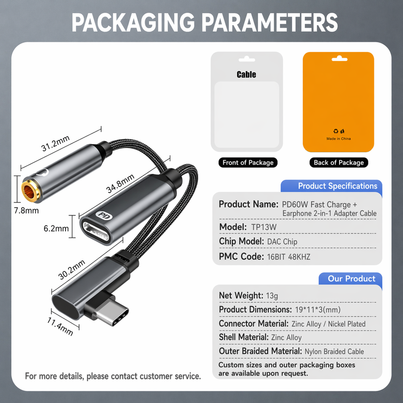 Wholesale 60W USB-C PD Charging and 3.5mm Audio Adapter Cable - Image 3