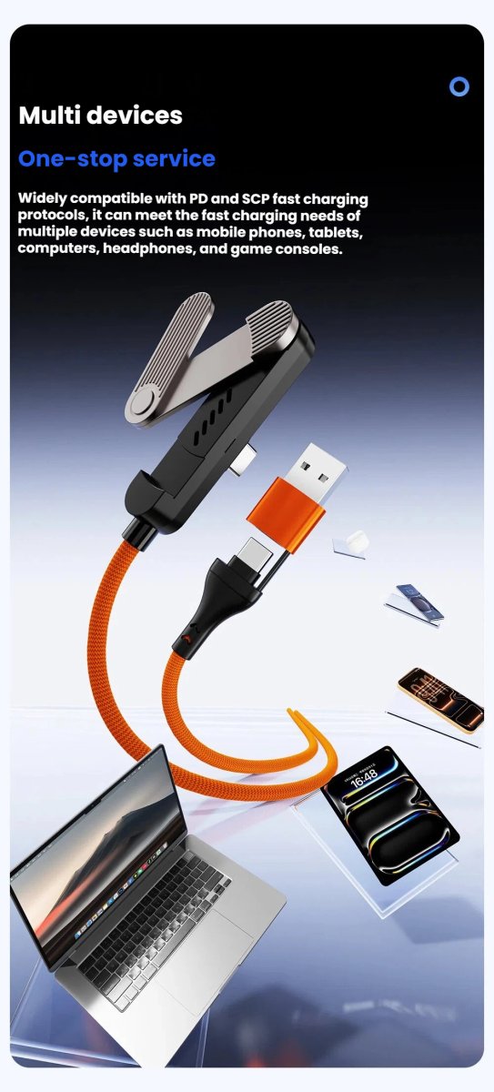 Wholesale 65W 2-in-1 USB-C Cable with Triple-Fold Phone Stand - Image 5