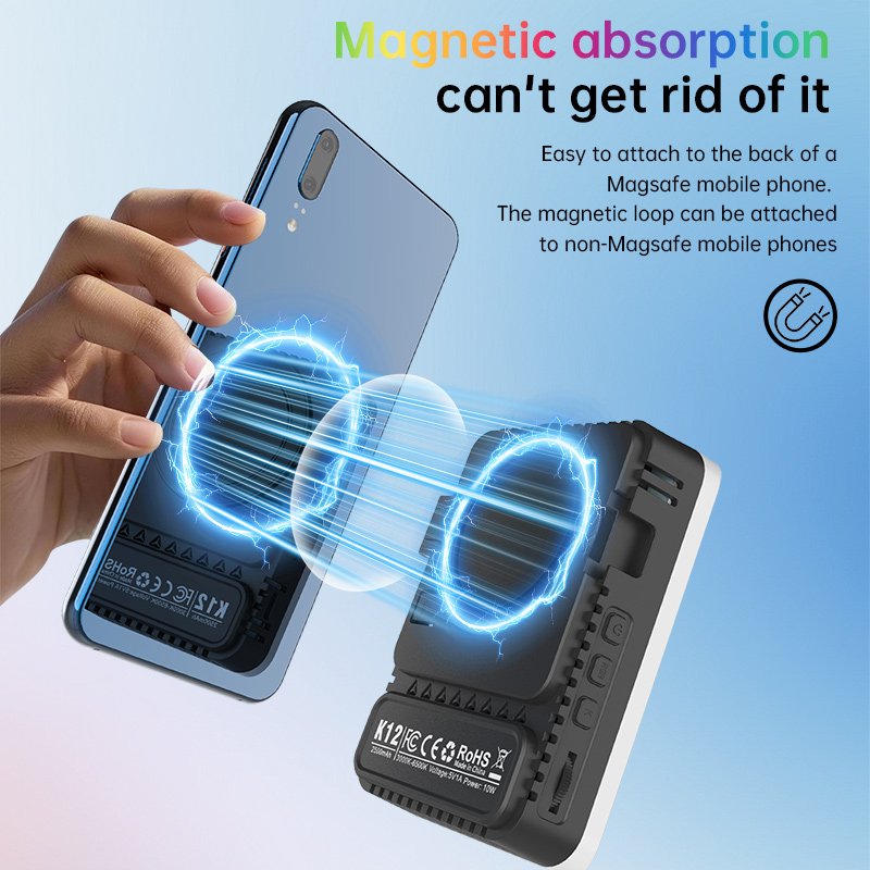 Wholesale K12 Magnetic RGB Selfie Fill Light for Phone – Rechargeable LED Video Light for Vlog & Live Streaming - Image 2
